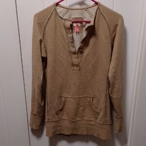 Talula Vneck Bottom Up Top Sweater Jersey Rugged Seams Tan